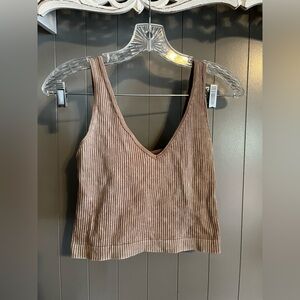 Aura Acid Wash beige ribbed crop tank top super soft and stretchy